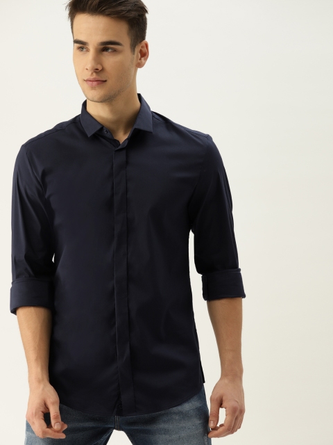 

United Colors of Benetton Men Navy Blue Regular Fit Solid Casual Shirt