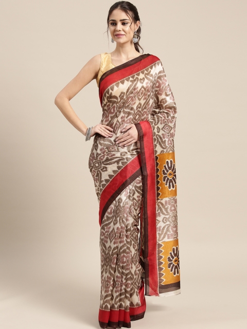 

Saree mall Cream-Coloured & Brown Printed Bhagalpuri Saree