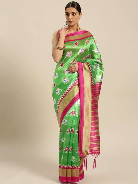 

Saree mall Green & Pink Printed Bhagalpuri Saree