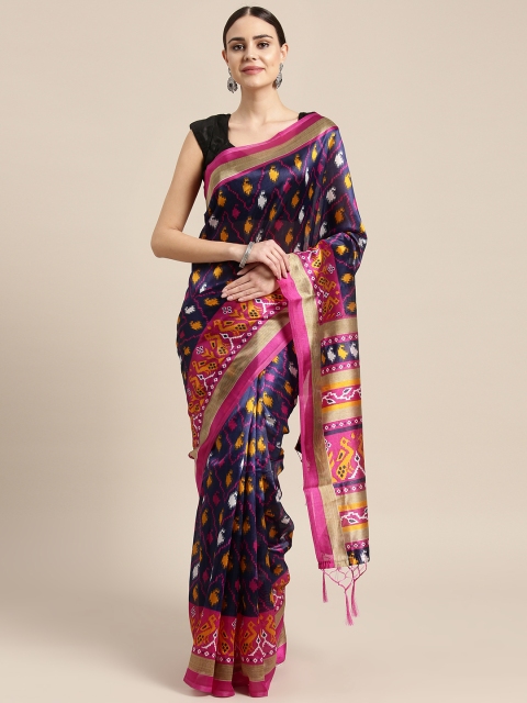 

Saree mall Navy Blue & Pink Printed Bhagalpuri Saree