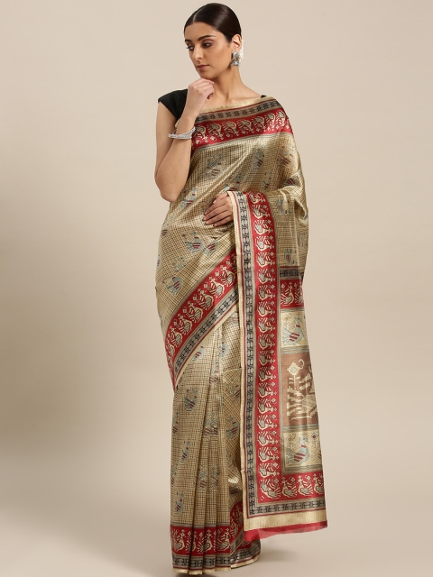 

Saree mall Beige & Maroon Printed Bhagalpuri Saree