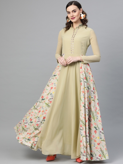 

Inddus Women Green Floral Print Maxi Dress