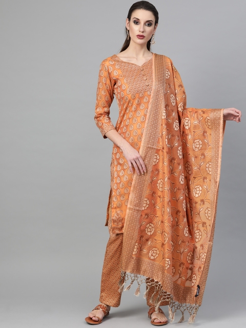 

Inddus Peach-Coloured & Beige Woven Design Unstitched Dress Material
