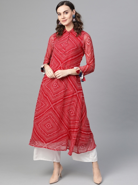 

Inddus Women Pink & White Bandhani Print A-Line Kurta