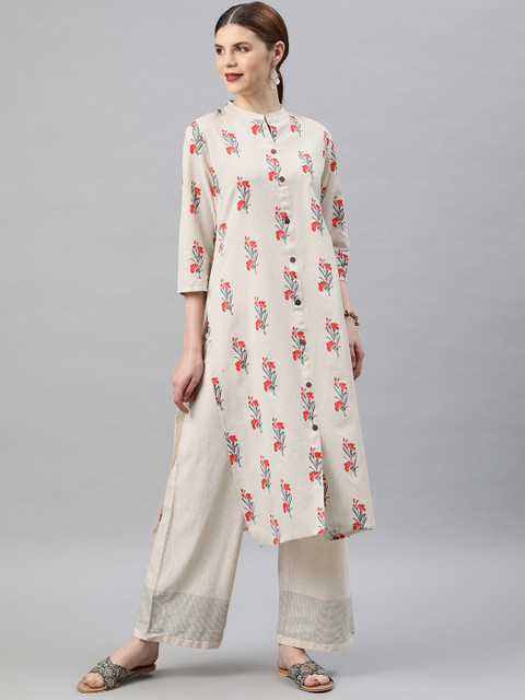 

Soch Women Off-White & Pink Printed Straight Kurta