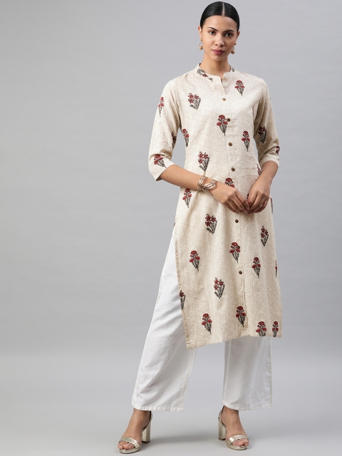 

Soch Women Off-White Printed Straight Kurta