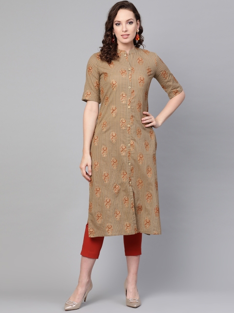 

SOJANYA Women Brown & Rust Red Printed Straight Kurta
