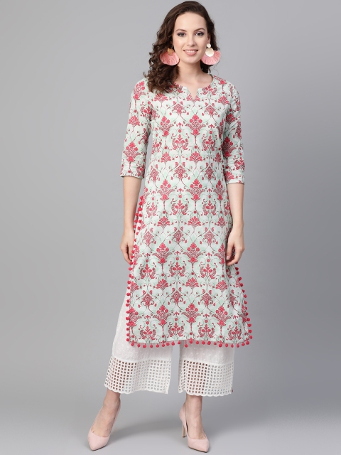 

SOJANYA Women Sea Green & Pink Printed Straight Kurta