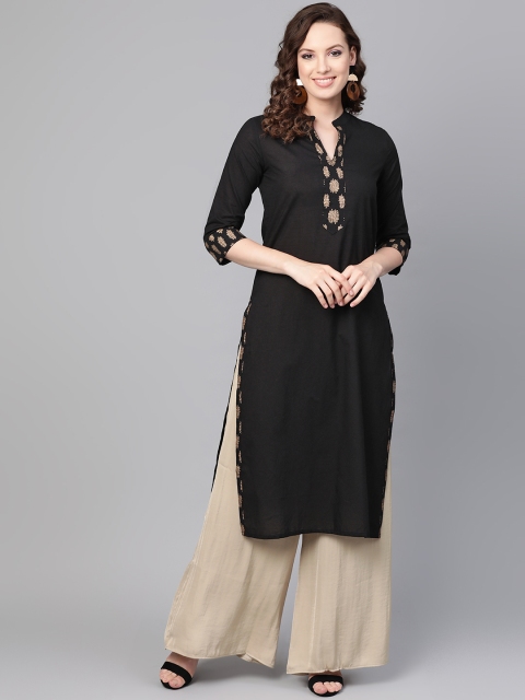 

SOJANYA Women Black Solid Straight Kurta