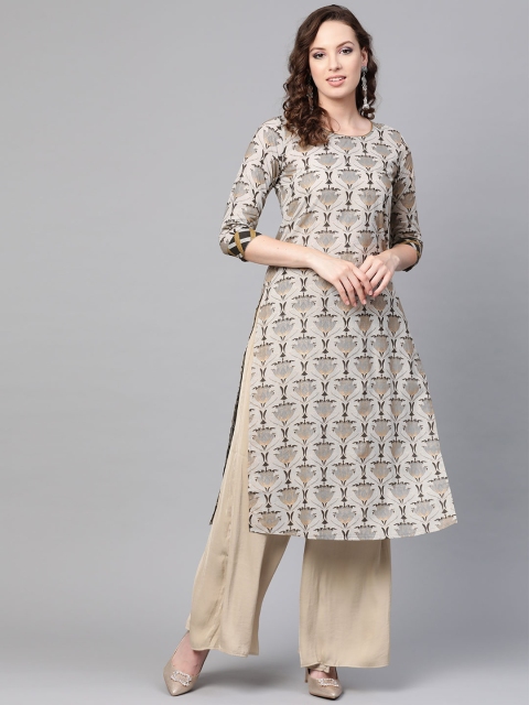 

SOJANYA Women Grey & Black Foil Print A-Line Kurta