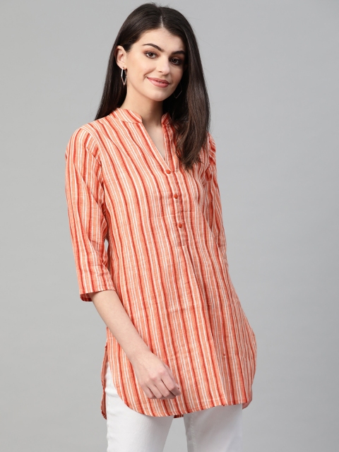 

Nayo Women's Peach-Coloured & Off-White Striped Tunic