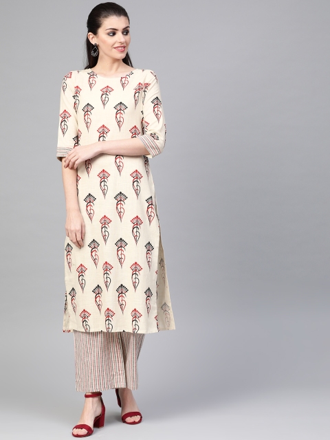 

Nayo Women Beige & Red Printed Kurta with Palazzos