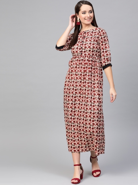 

Nayo Women Beige & Rust Brown Printed Maxi Dress