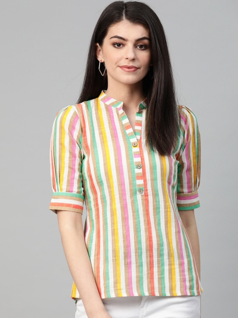 

Nayo Women Multicoloured Striped Shirt Style Top, Multi