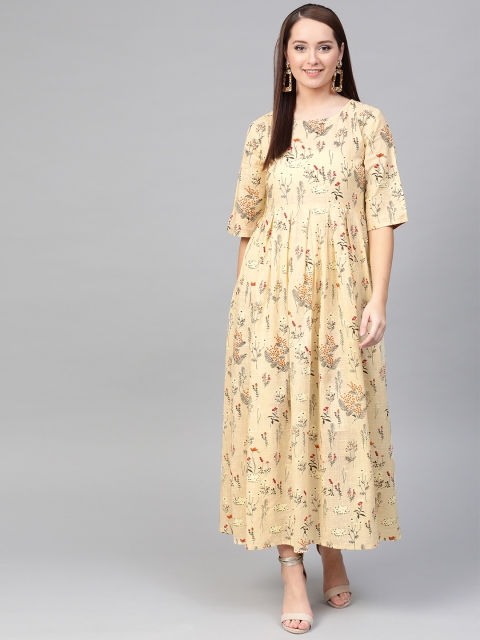 

Nayo Women Cream-Coloured & Rust Orange Printed Maxi Dress