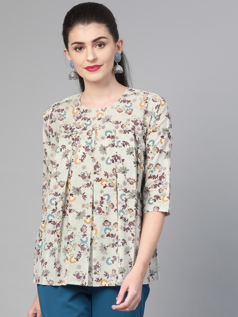 

Nayo Women Green & Burgundy Floral Print Top