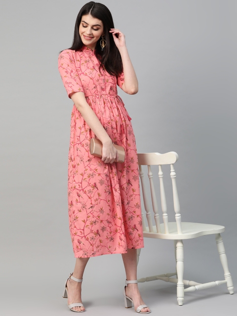 

Nayo Women Pink & Olive Green Printed Maxi Dress