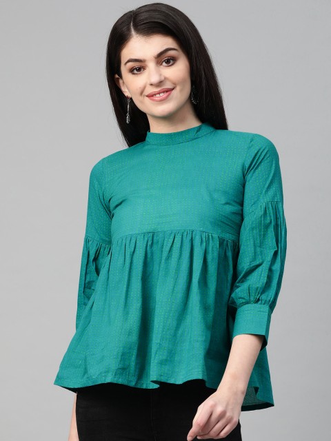

Nayo Women Blue & Green Printed Empire Top