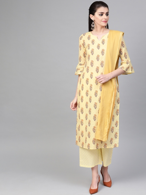 

Nayo Women Yellow & Brown Printed Kurta with Palazzos & Dupatta