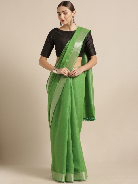 

KALASATI Green Pure Linen Solid Handloom Bhagalpuri Saree