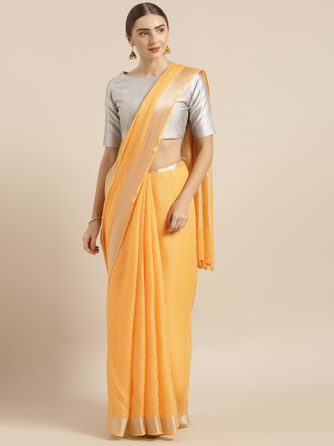

KALASATI Orange Pure Linen Solid Handloom Bhagalpuri Saree
