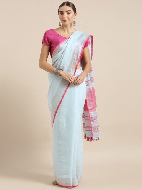 

KALASATI Blue Pure Linen Solid Handloom Bhagalpuri Saree