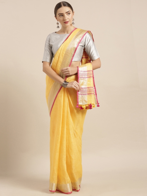 

KALASATI Yellow Pure Linen Solid Handloom Bhagalpuri Saree