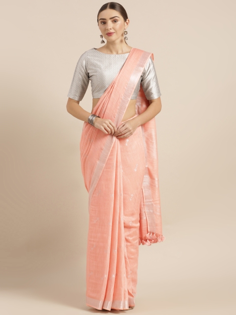 

KALASATI Pink Pure Linen Woven Design Bhagalpuri Saree