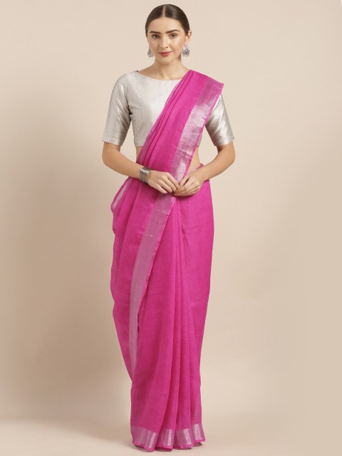 

KALASATI Fuchsia Pure Linen Solid Bhagalpuri Saree