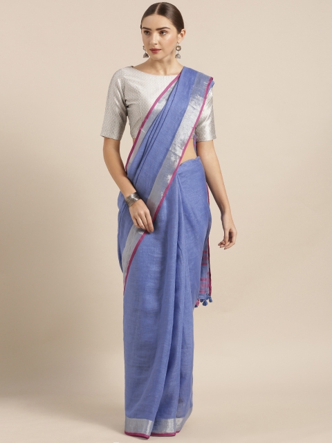 

KALASATI Blue Pure Linen Solid Handloom Bhagalpuri Saree