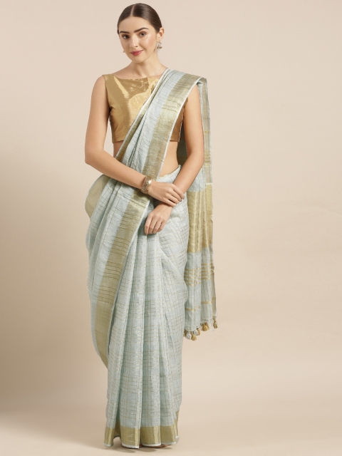 

Mirraw Grey & Golden Pure Linen Checked Handloom Bhagalpuri Saree