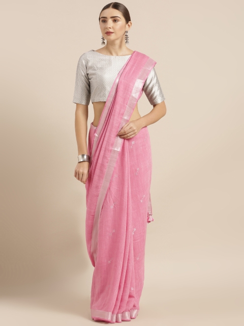 

KALASATI Pink Linen Blend Solid Bhagalpuri Saree