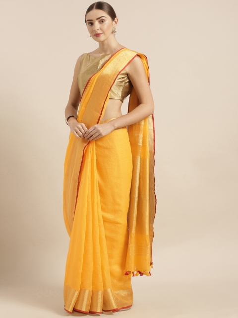 

KALASATI Mustard Pure Linen Solid Bhagalpuri Saree