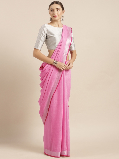 

KALASATI Pink Linen Blend Solid Handloom Bhagalpuri Saree