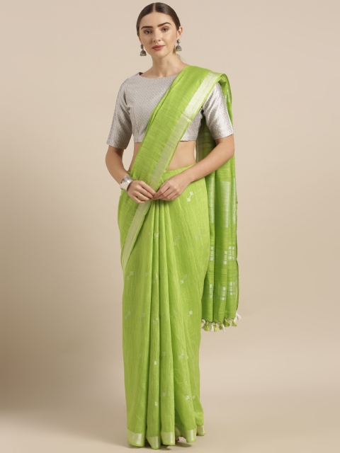 

KALASATI Green Linen Blend Solid Bhagalpuri Saree
