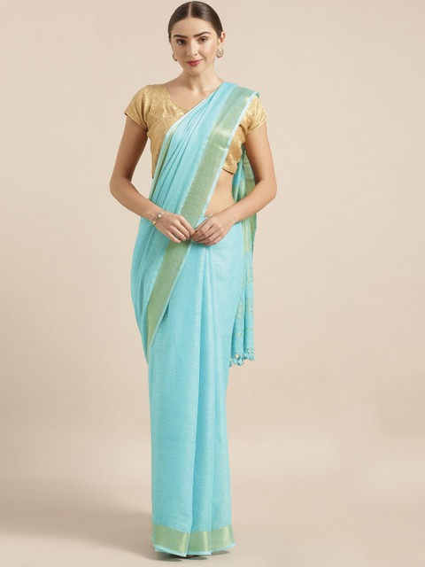 

KALASATI Blue Pure Linen Solid Bhagalpuri Saree