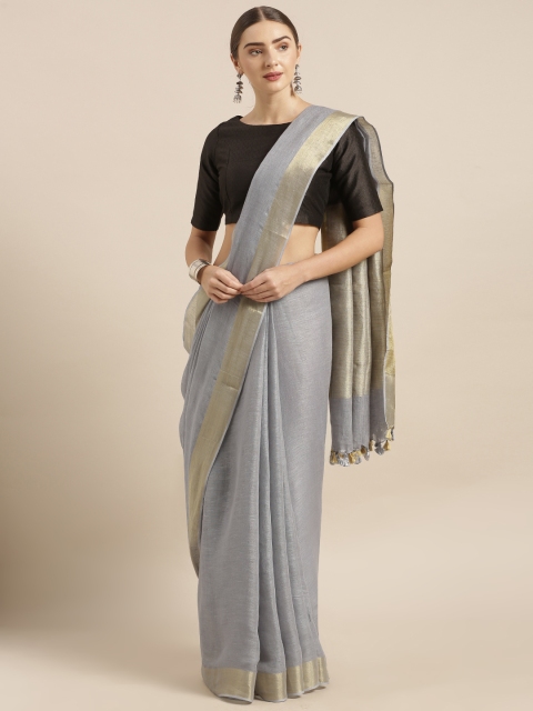 

KALASATI Grey Pure Linen Solid Handloom Bhagalpuri Saree