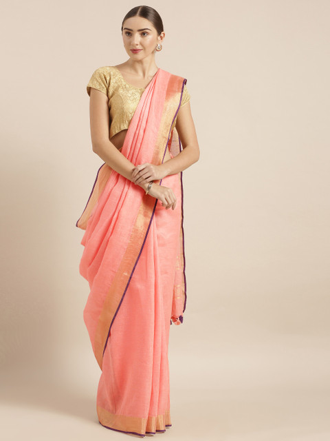 

KALASATI Pink Pure Linen Solid Handloom Bhagalpuri Saree