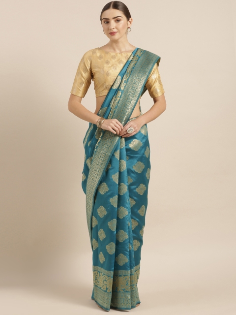 

KALASATI Teal Blue & Golden Art Silk Woven Design Handloom Bhagalpuri Saree