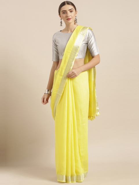 

KALASATI Yellow Linen Blend Solid Bhagalpuri Saree