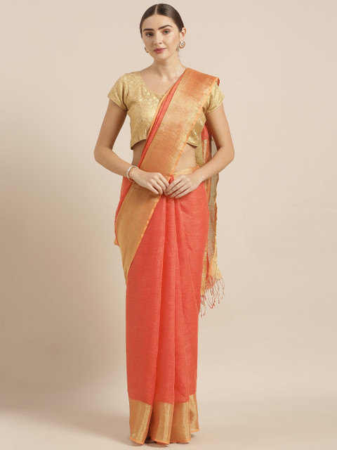 

KALASATI Red Pure Linen Solid Handloom Bhagalpuri Saree