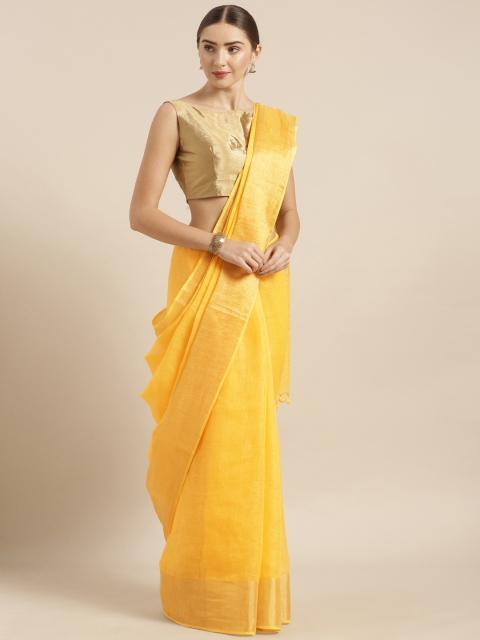 

KALASATI Yellow Linen Blend Solid Bhagalpuri Saree