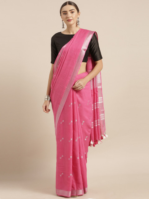 

KALASATI Pink Linen Blend Woven Design Handloom Bhagalpuri Saree