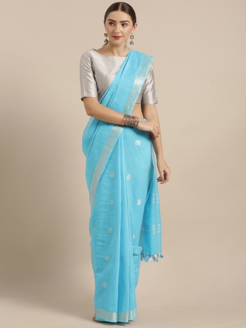 

KALASATI Blue Linen Blend Woven Design Handloom Bhagalpuri Saree