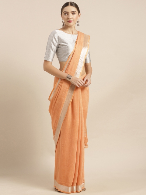 

KALASATI Orange Linen Blend Solid Handloom Bhagalpuri Saree