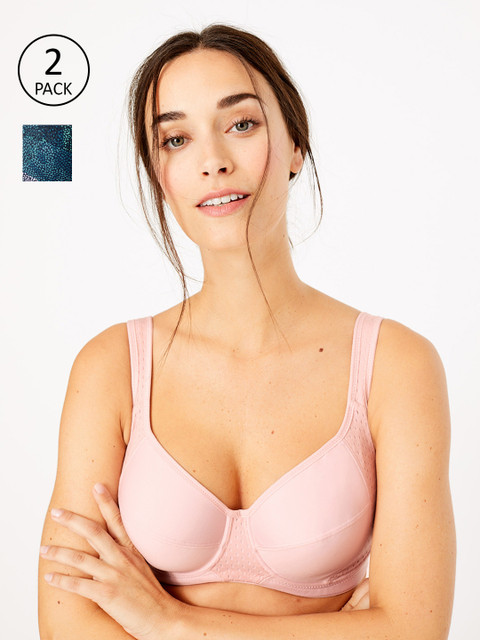 

Marks & Spencer Pack of 2 Solid Underwired Lightly Padded Sports Bras T336484P, Blue