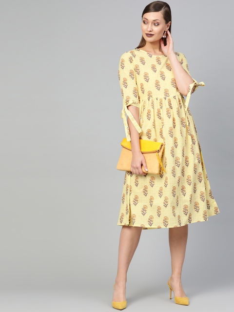 

AASI - HOUSE OF NAYO Women Yellow Printed A-Line Dress