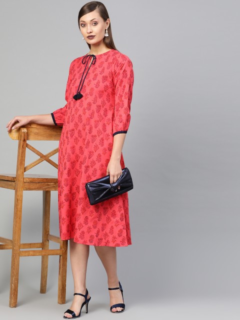 

AASI - HOUSE OF NAYO Women Pink & Black Printed A-Line Dress