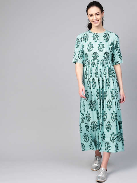 

AASI - HOUSE OF NAYO Women Blue & Green Printed Maxi Dress