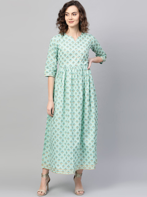 

AASI - HOUSE OF NAYO Women Sea Green & Blue Printed Maxi Dress
